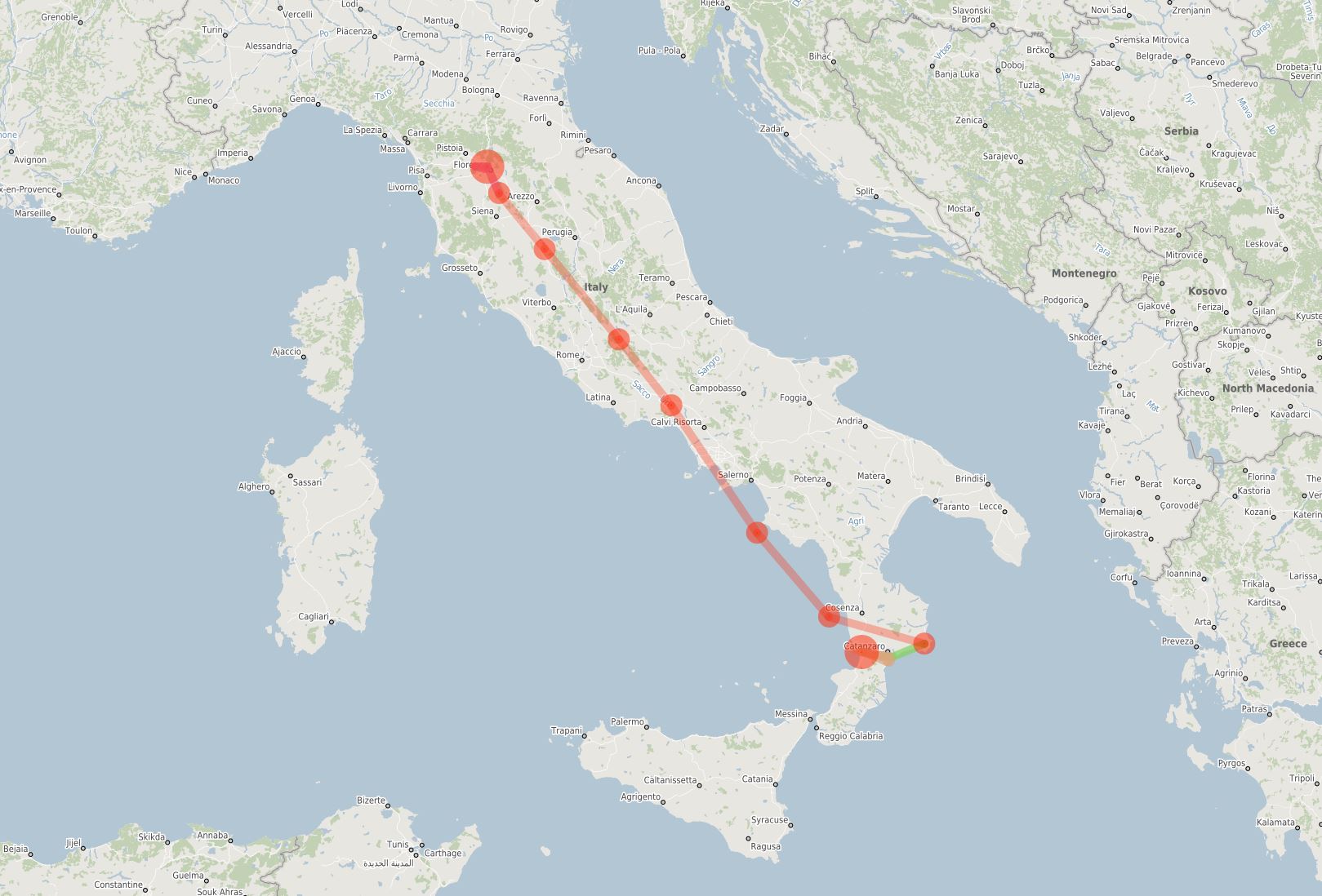 Flightplan Florence to Lamezia Terme