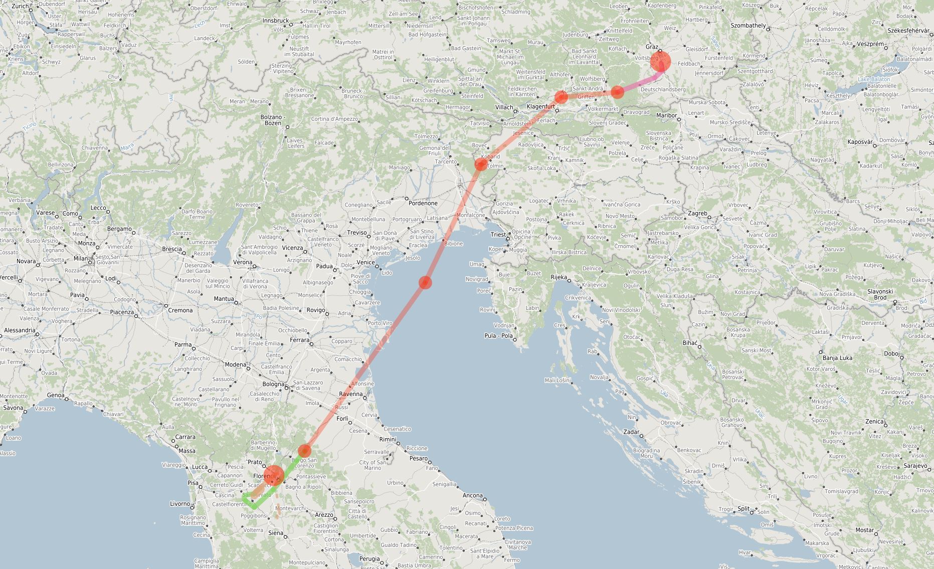 Flightplan Graz to Florence