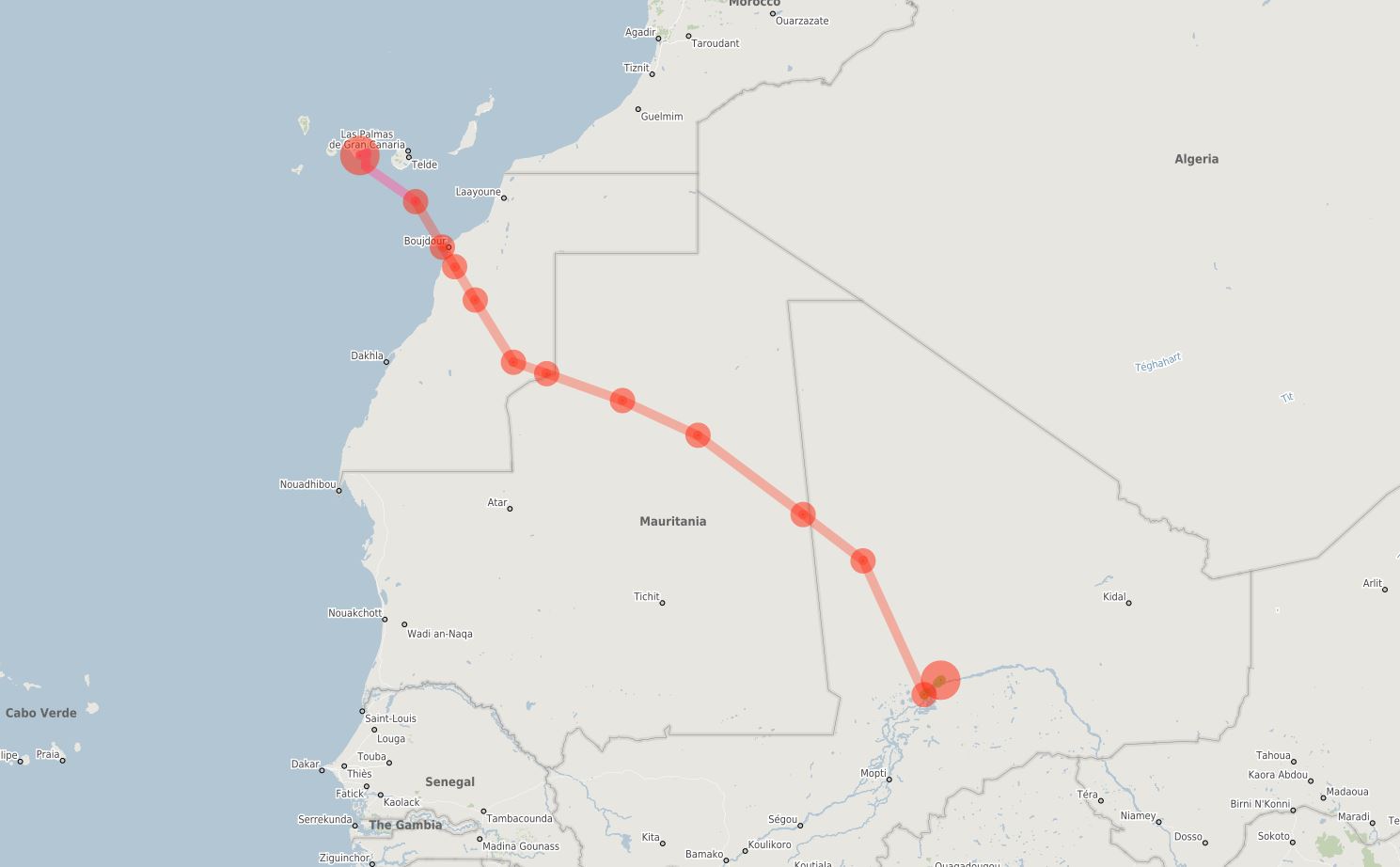 Flightplan Tenerife to Timbuktu